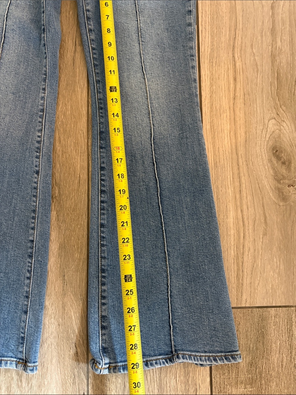 LOFT Medium Blue High-Rise Flare Jeans with Center Front Seams - Picture 6 of 7